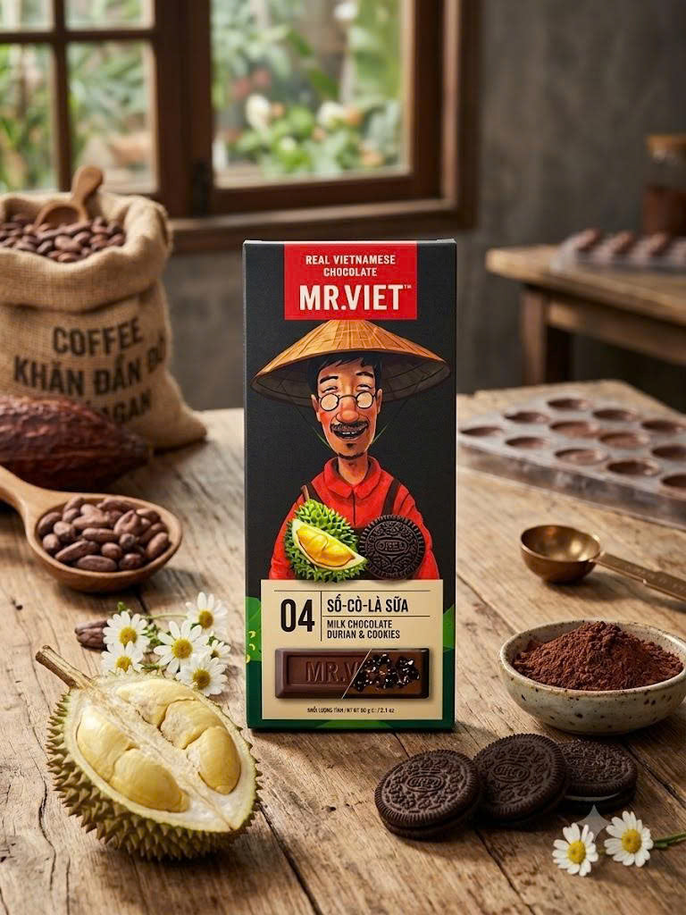 Mr. Viet Chocolate Bars With Variety Flavors from Vietnam: Dark, Matcha, Durian, Mango & Coconut