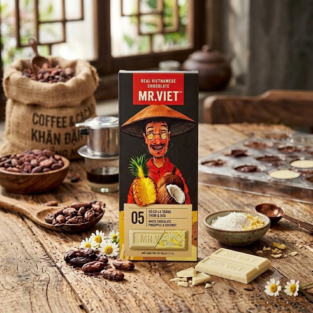 Mr. Viet Chocolate Bars With Variety Flavors from Vietnam: Dark, Matcha, Durian, Mango & Coconut