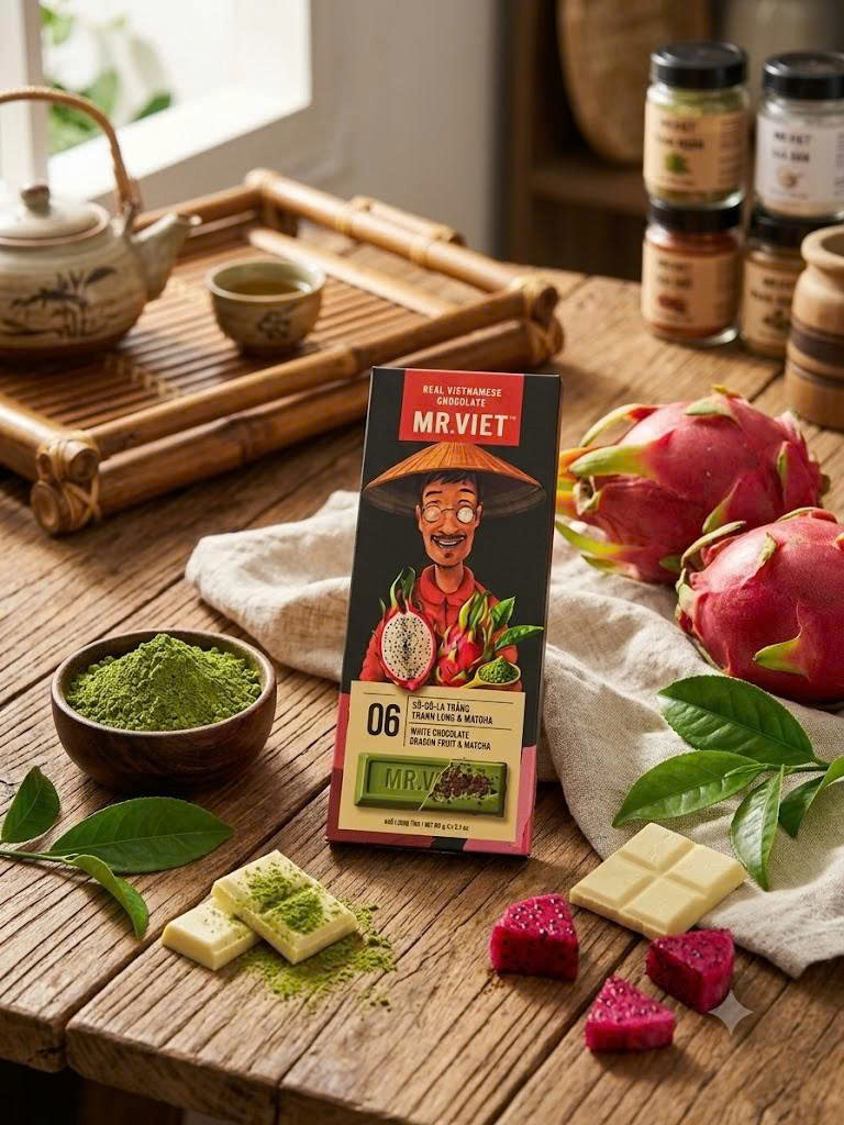 Mr. Viet Chocolate Bars With Variety Flavors from Vietnam: Dark, Matcha, Durian, Mango & Coconut