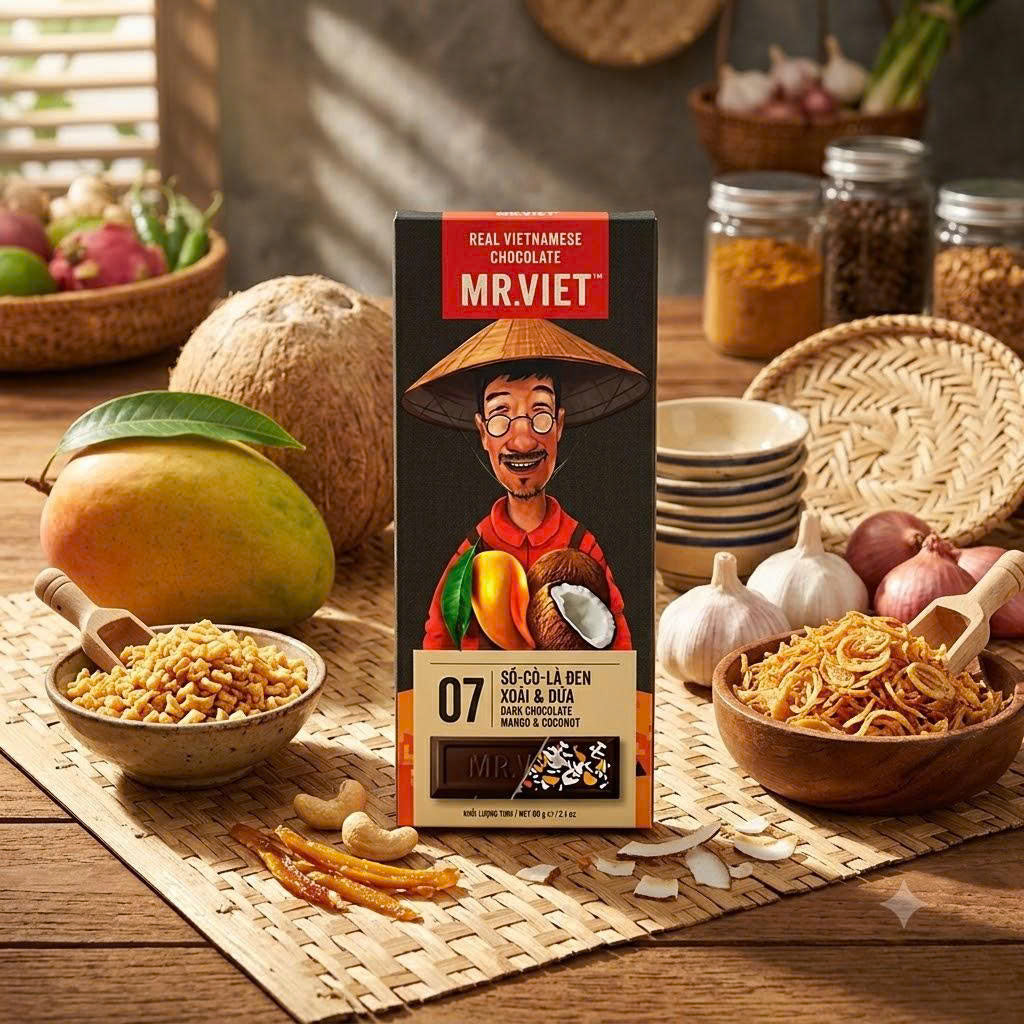 Mr. Viet Chocolate Bars With Variety Flavors from Vietnam: Dark, Matcha, Durian, Mango & Coconut