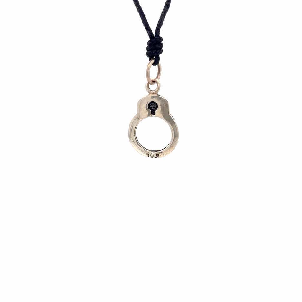 Handcuff Charm Pendant 925 Sterling Silver/Pewter With Adjustable Cotton Cord Necklace - Bondage Style Jewelry