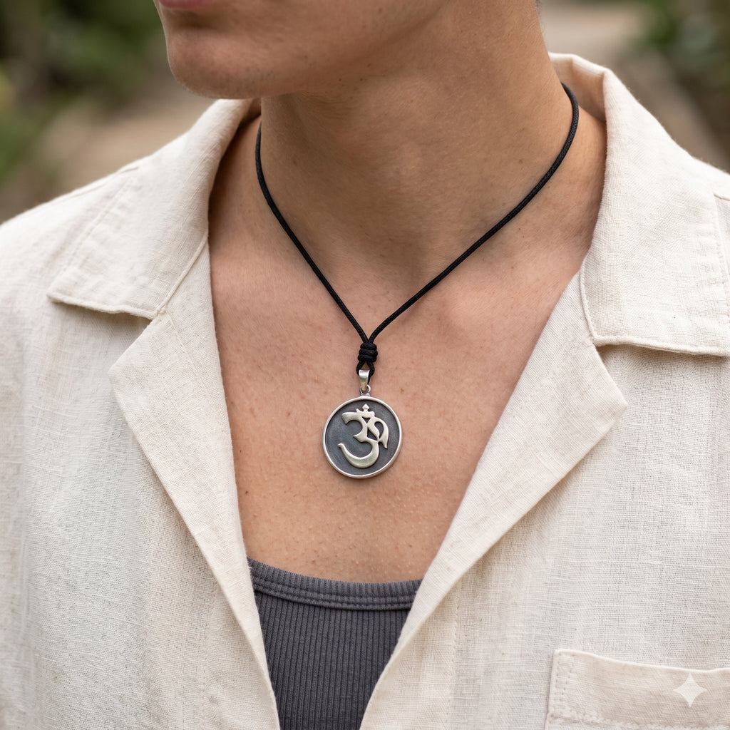 Fashionable Om Ohm Silver Pewter Charm Necklace Pendant Jewelry With Cotton Cord