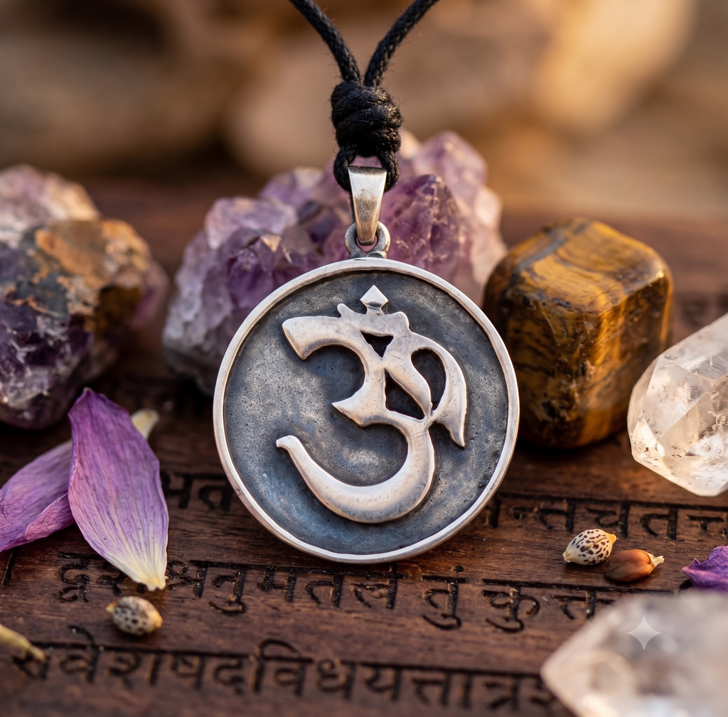 Fashionable Om Ohm Silver Pewter Charm Necklace Pendant Jewelry With Cotton Cord