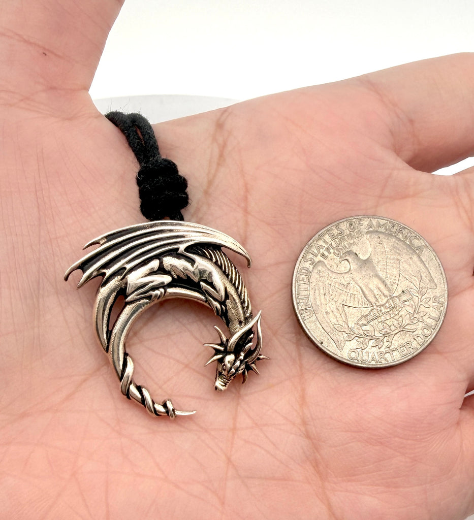 Sleeping Dragon Moon Silver Pewter Gold Brass Necklace Pendant Jewelry