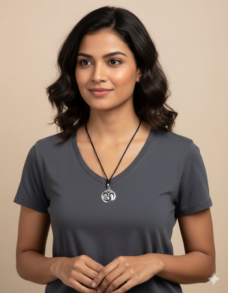 Large & Small Hindu Om Ohm 92.5 Sterling Silver Pewter Necklace Pendant Jewelry