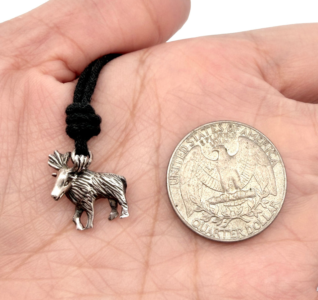 Reindeer Moose Silver Pewter Charm Necklace Pendant Jewelry With Cotton Cord