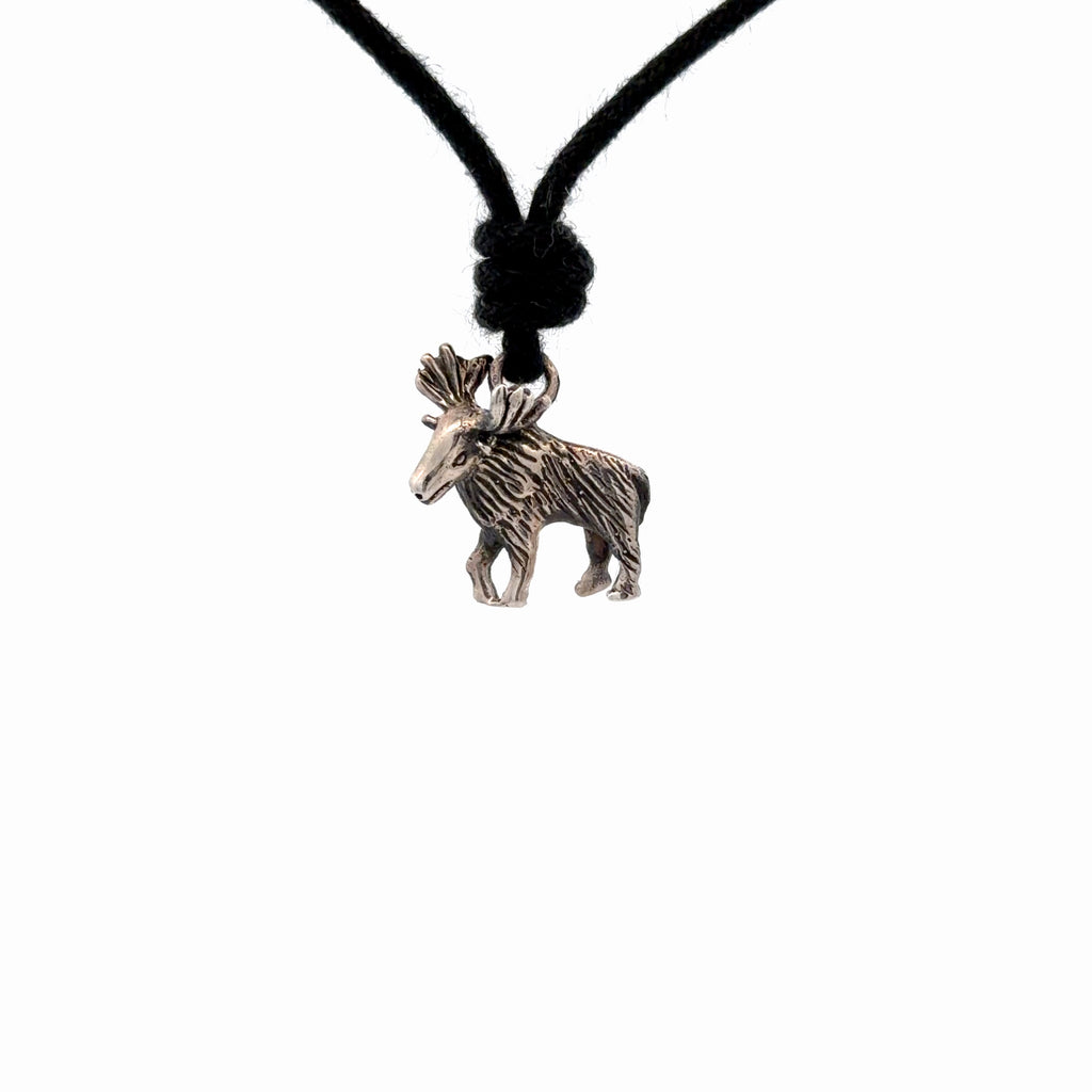 Reindeer Moose Silver Pewter Charm Necklace Pendant Jewelry With Cotton Cord