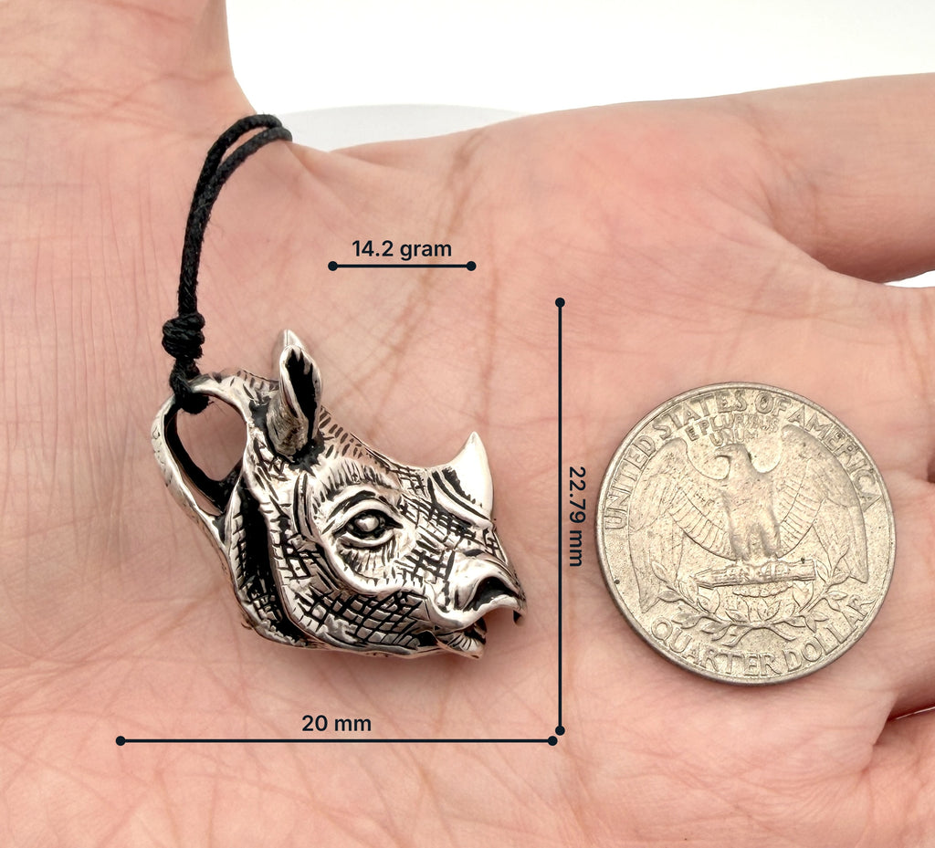 Rhino Head Rhinoceros 92.5 Sterling Silver Brass Gold Necklace Pendant Jewelry