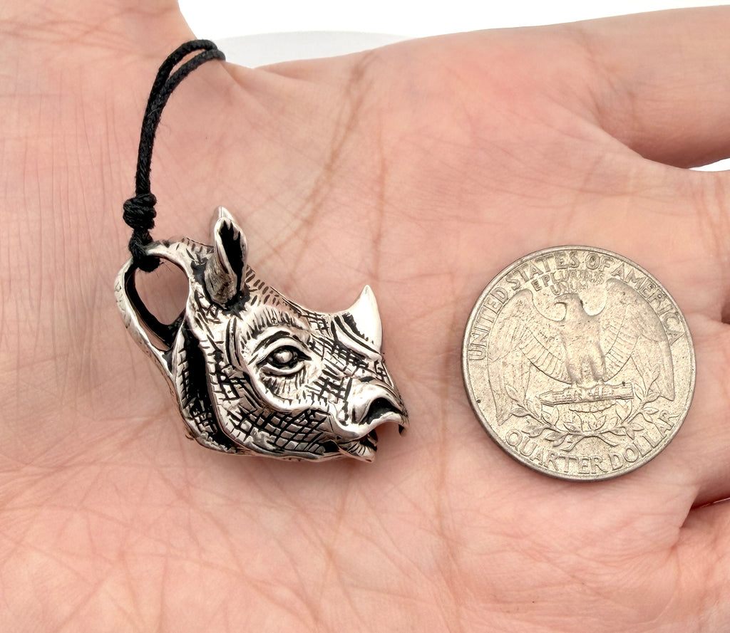 Rhino Head Rhinoceros 92.5 Sterling Silver Brass Gold Necklace Pendant Jewelry