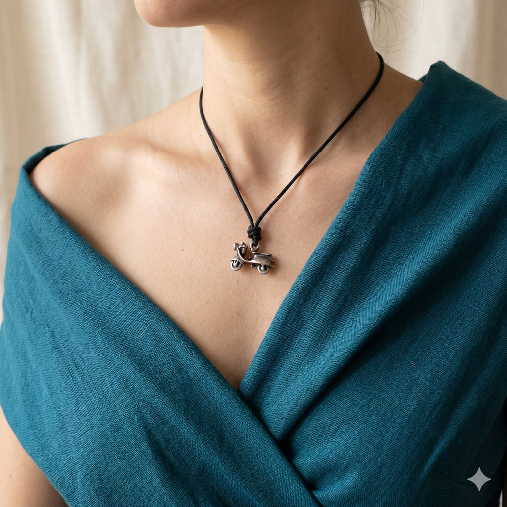 Classic Vintage Vespa Scooter 92.5 Sterling Silver Gold Brass Charm Necklace Pendant Jewelry