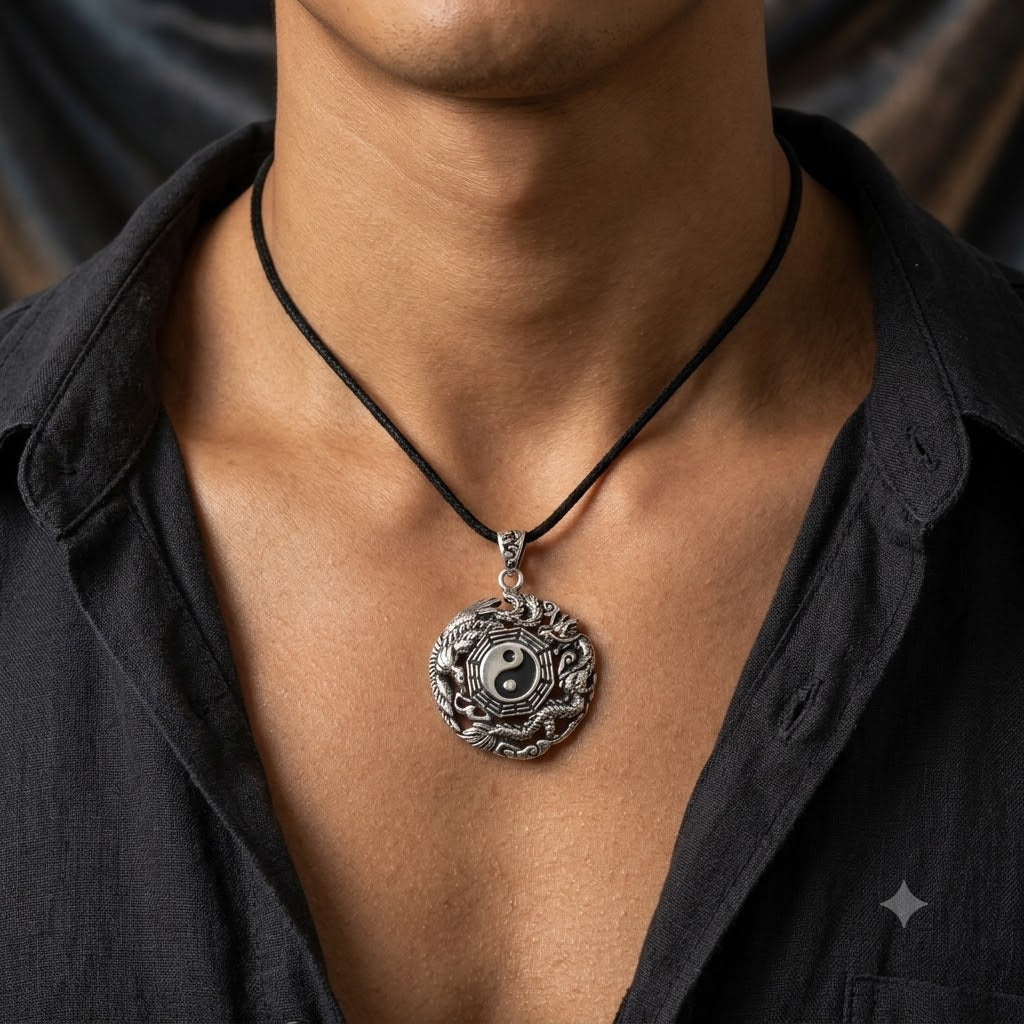 Phoenix Dragon Yin Yang 92.5 Sterling Silver Golden Brass Pewter Necklace Pendant