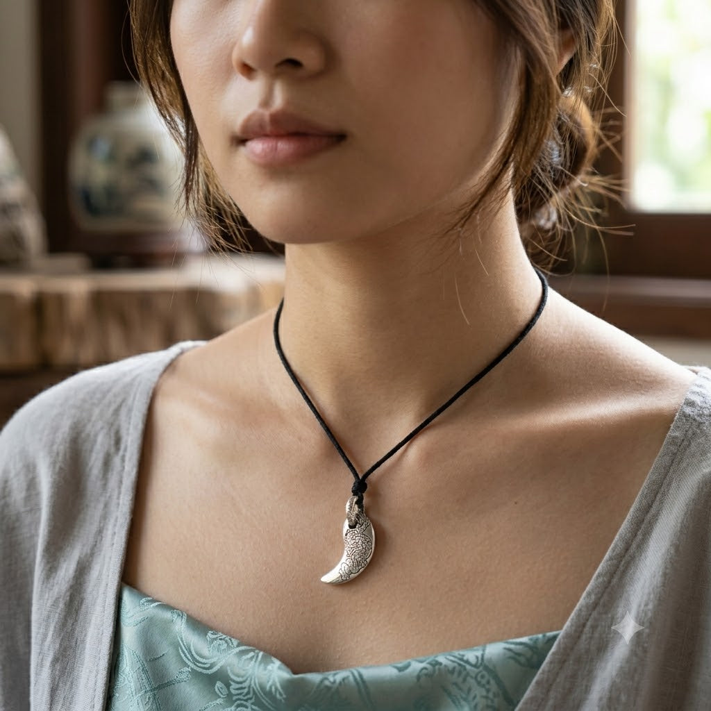 Vintage Dragon Magatama Japanese Yin‑Yang Pendant Necklace – 92.5 Sterling Silver & Gold Brass Jewelry