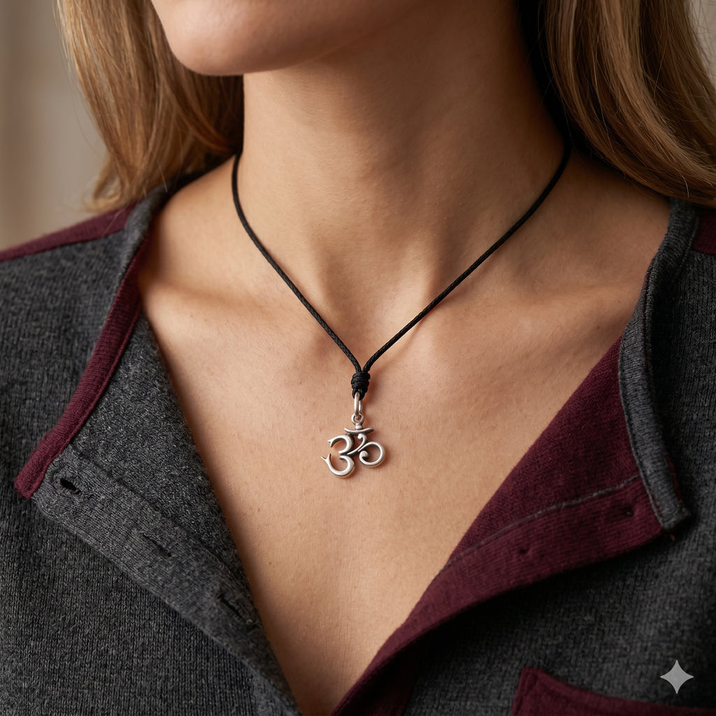 Lovely Hindu Word Om Ohm 92.5 Sterling Silver Pewter Brass Necklace Pendant Jewelry