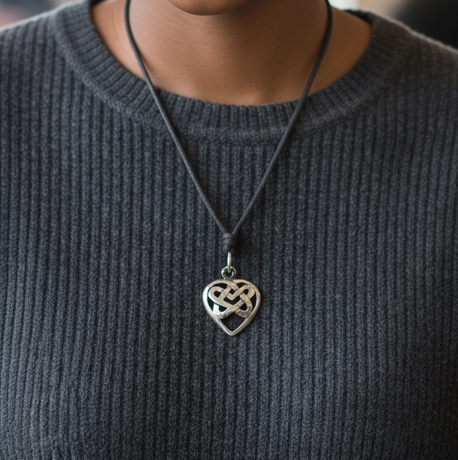 Handmade Celtic Heart Knot Silver Pewter Silver Charm Necklace Pendant Jewelry