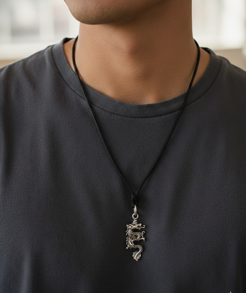 Dragon Chinese Handmade Sterling Silver Gold Brass Necklace Pendant Jewelry