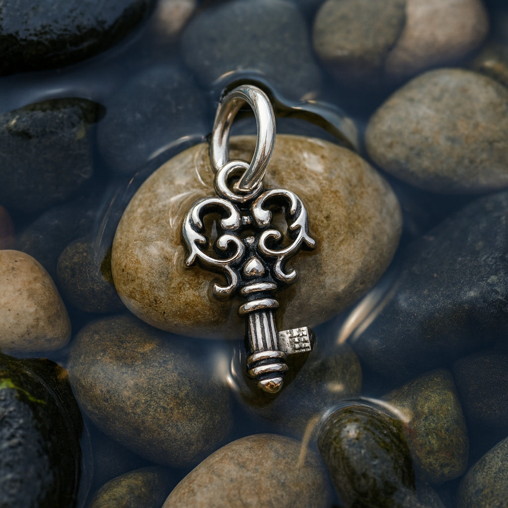 Key 92.5 Sterling Silver Gold Brass Charm Necklace Pendant Jewelry