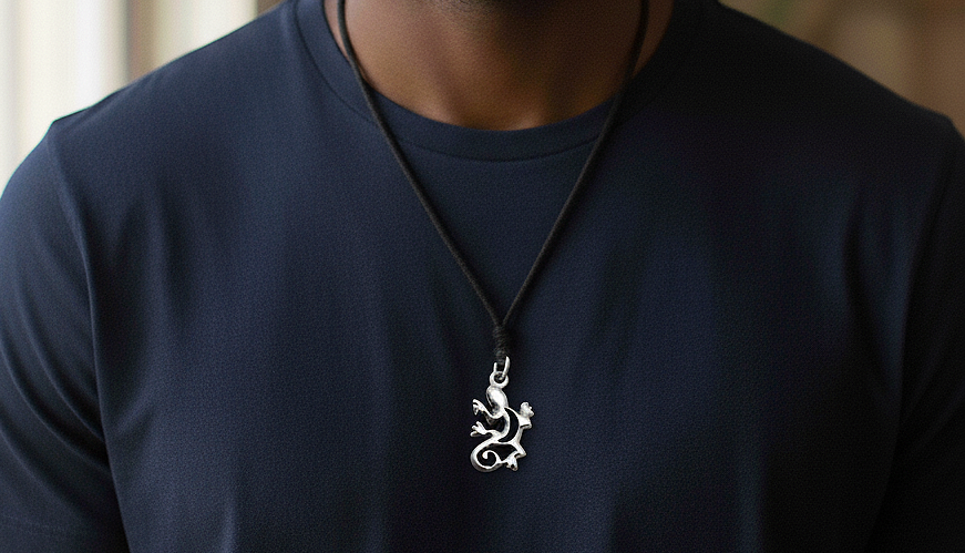 Lizard Reptile Handmade 92.5 Sterling-silver Gold Brass Necklace Pendant Jewelry