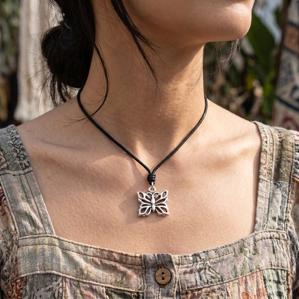 Lovely Butterfly Insect Sterling-silver Pewter Brass Necklace Pendant Jewelry