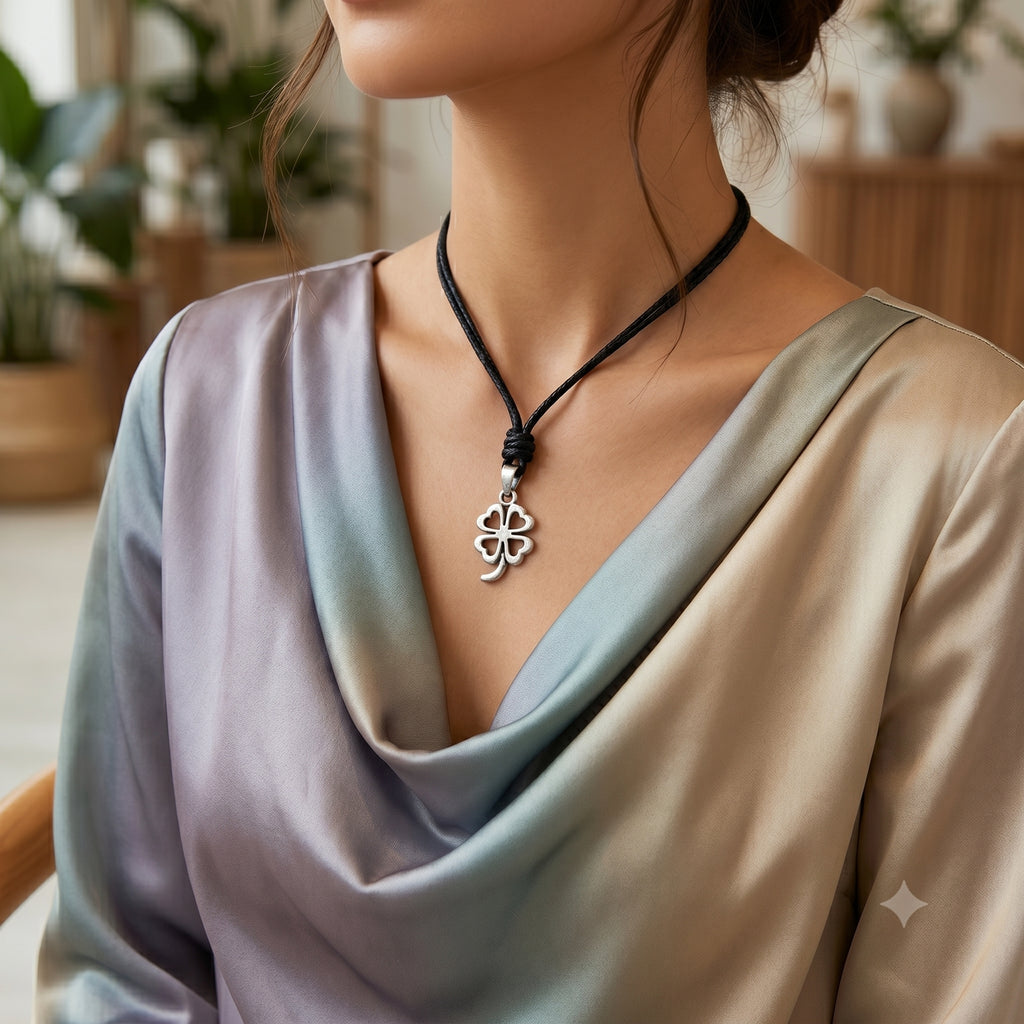 Four Leaf Clover Sterling-silver Pewter Gold Brass Charm Necklace Pendant Jewelry