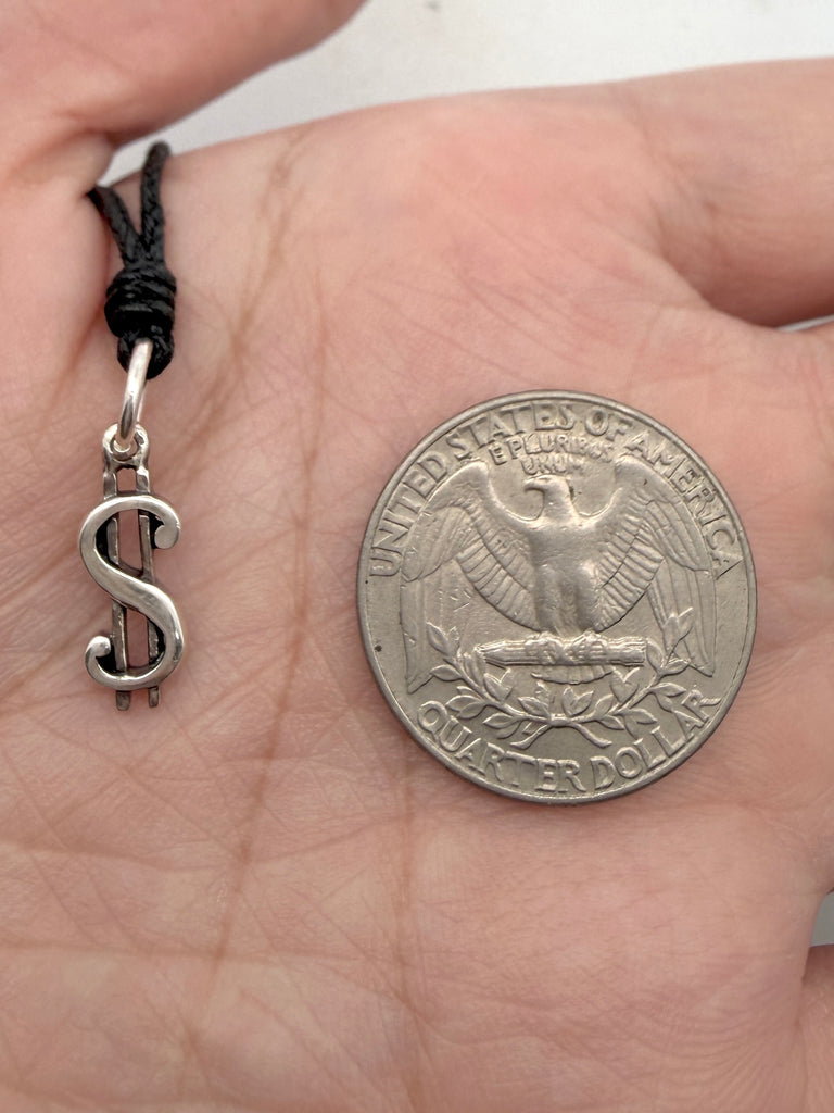 Dollar Bill Symbol Silver Pewter Charm Necklace Pendant Jewelry