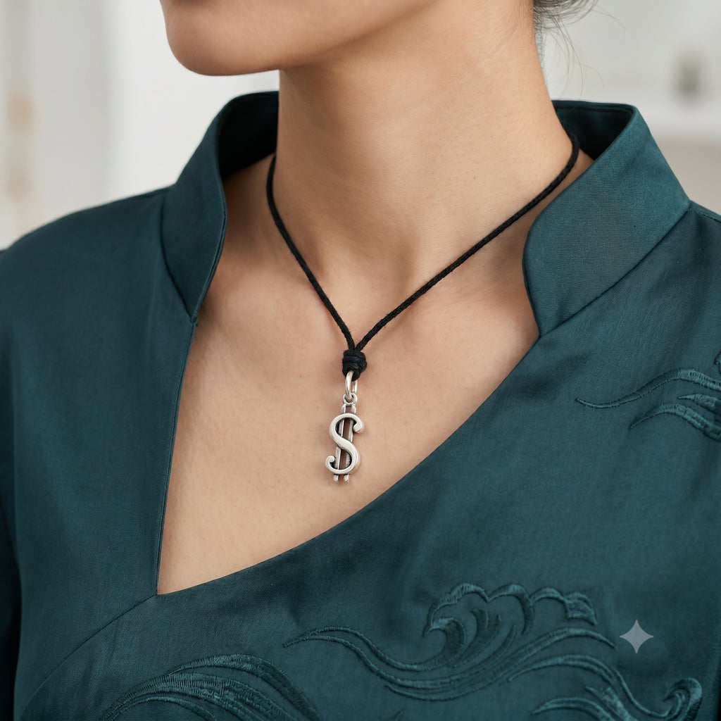 Dollar Bill Symbol Silver Pewter Charm Necklace Pendant Jewelry