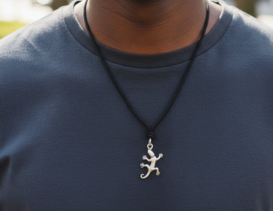 Lizard Reptile Handmade 92.5 Sterling Silver Brass Necklace Pendant Jewelry