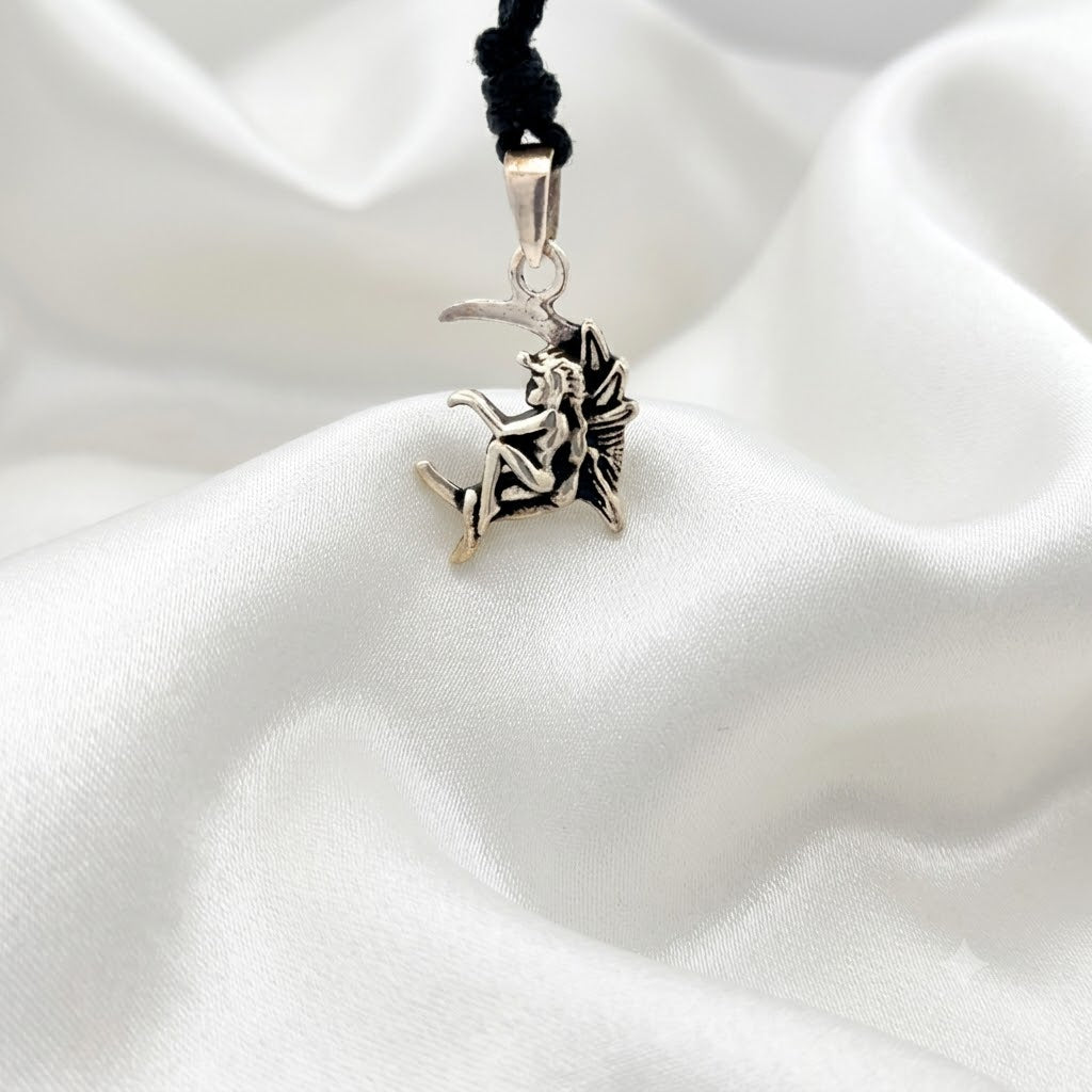Fairy Moon Woman 92.5 Sterling Silver Gold Brass Charm Necklace Pendant Jewelry