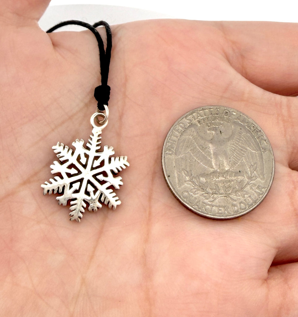 Snow Flake Winter Handmade 92.5 Sterling Silver Brass Necklace Pendant Jewelry