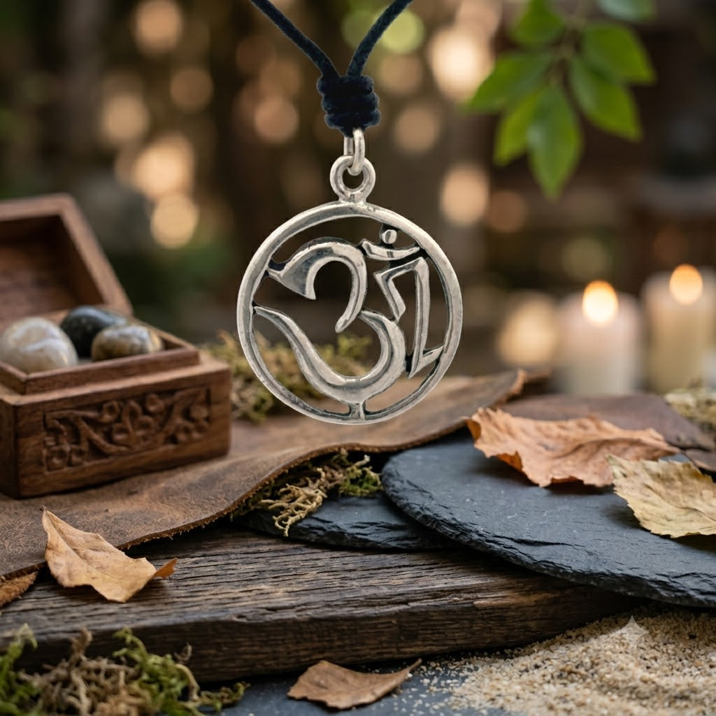 Hindu Aum Ohm Om 92.5 Sterling Silver Pewter Brass Charm Necklace Pendant Jewelry