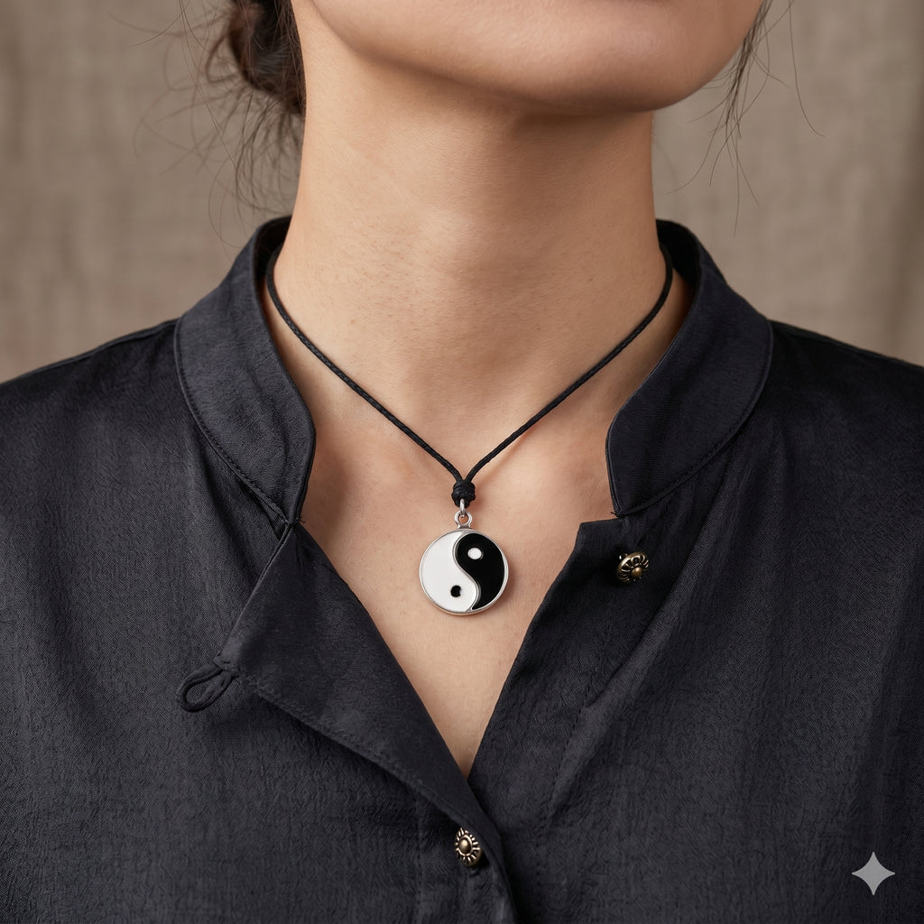 Yin Yang Japanese 92.5 Sterling Silver Charm Necklace Pendant Jewelry