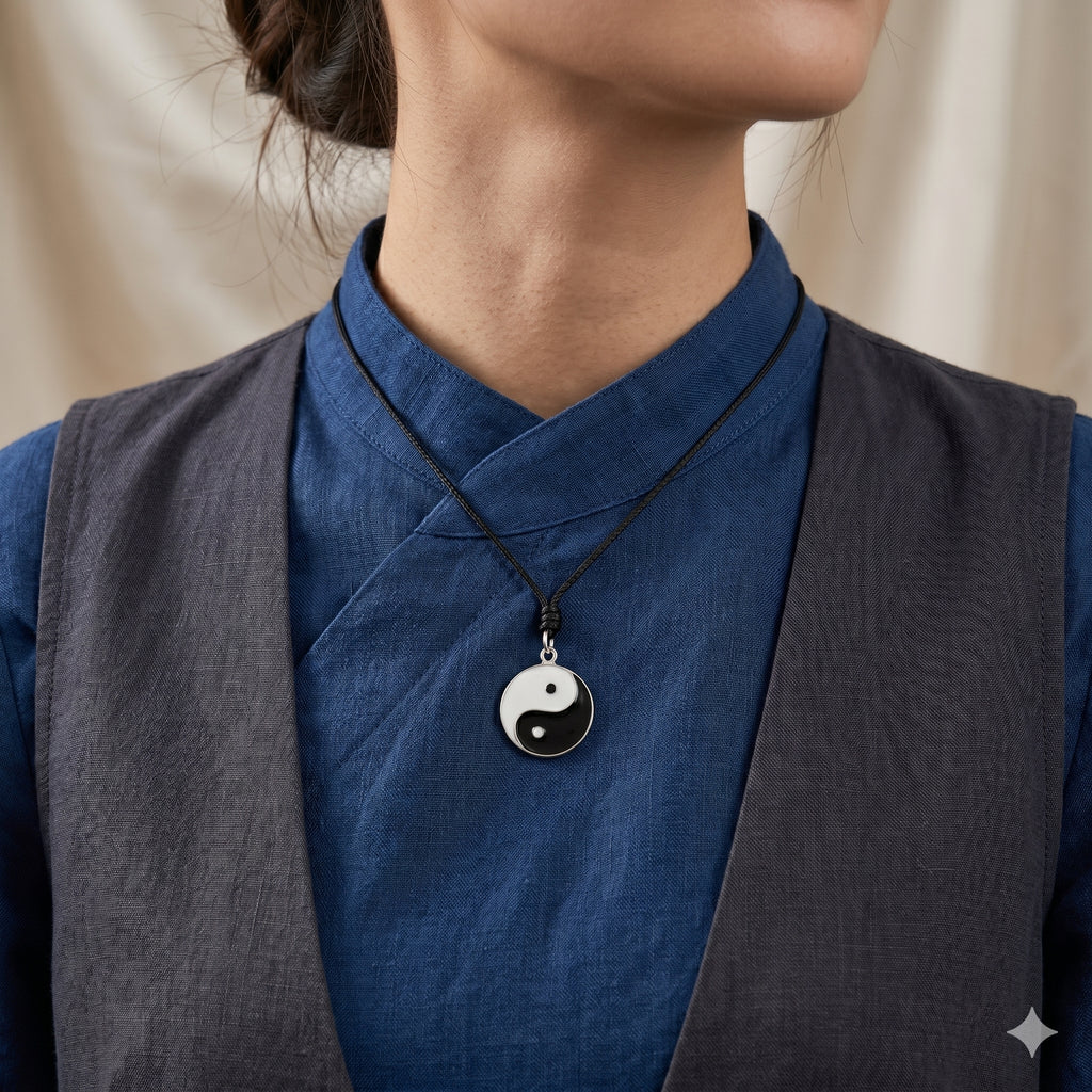 Yin Yang Japanese 92.5 Sterling Silver Charm Necklace Pendant Jewelry
