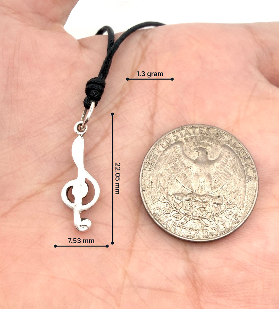 Musical Note 92.5 Sterling Silver Charm Necklace Pendant Jewelry