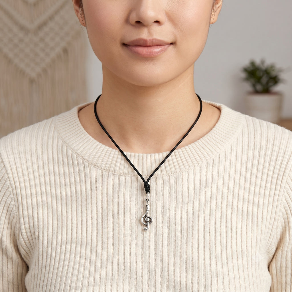 Musical Note 92.5 Sterling Silver Charm Necklace Pendant Jewelry
