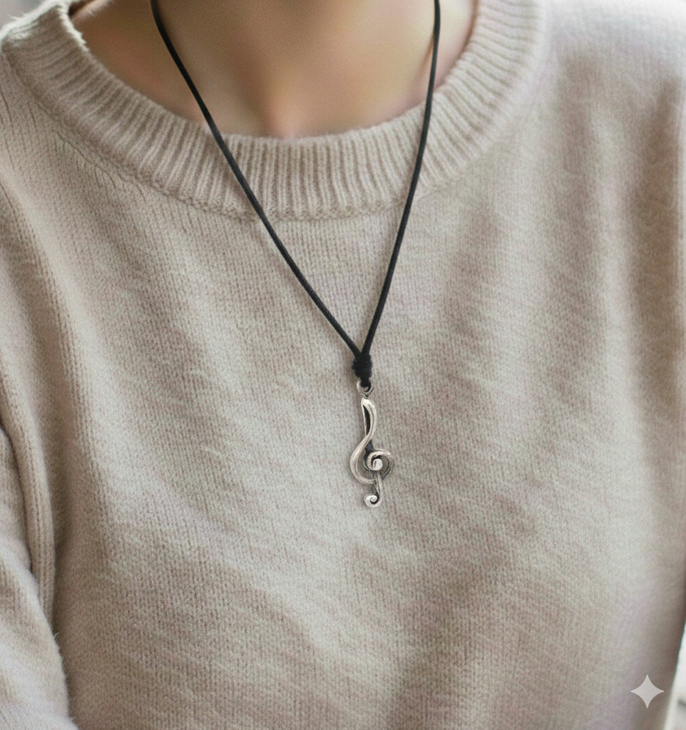 Musical Note 92.5 Sterling Silver Charm Necklace Pendant Jewelry