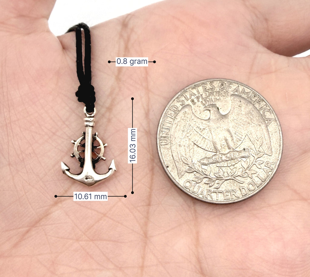 Ship Steering Wheel Anchor 92.5 Sterling Silver Pewter Necklace Pendent Jewelry