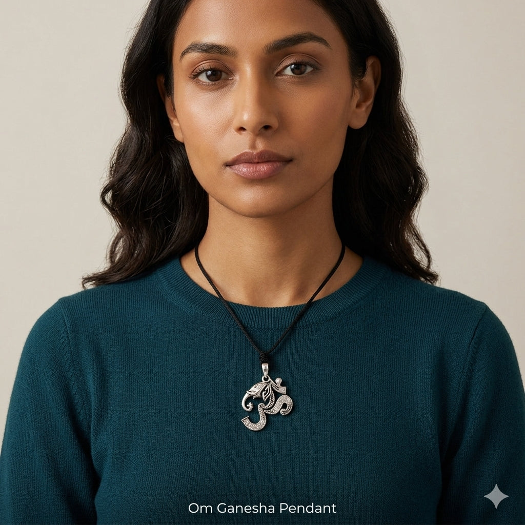 Elephant Ganesh 92.5 Sterling Silver Necklace Pendant Jewelry.