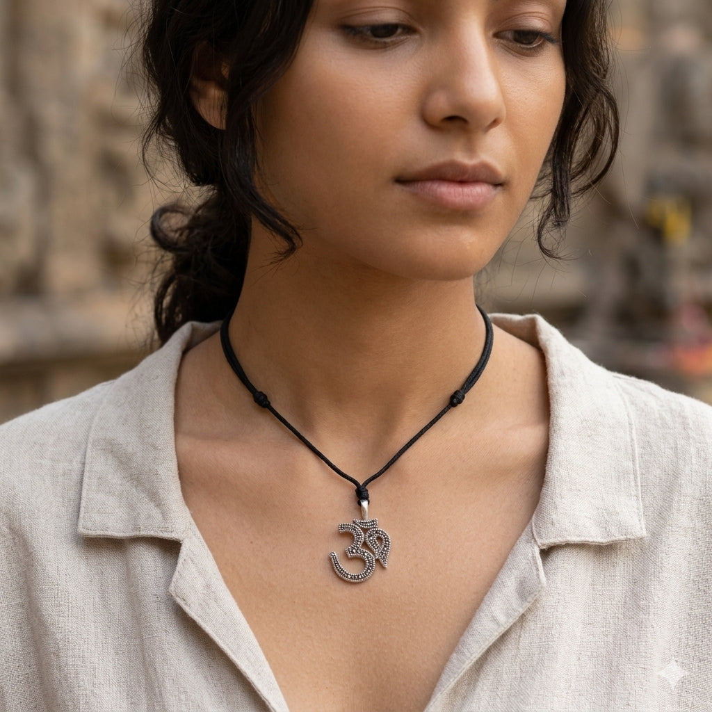 Ohm Aum Om Handcrafted Silver Pewter Brass Charm Necklace Pendant Jewelry