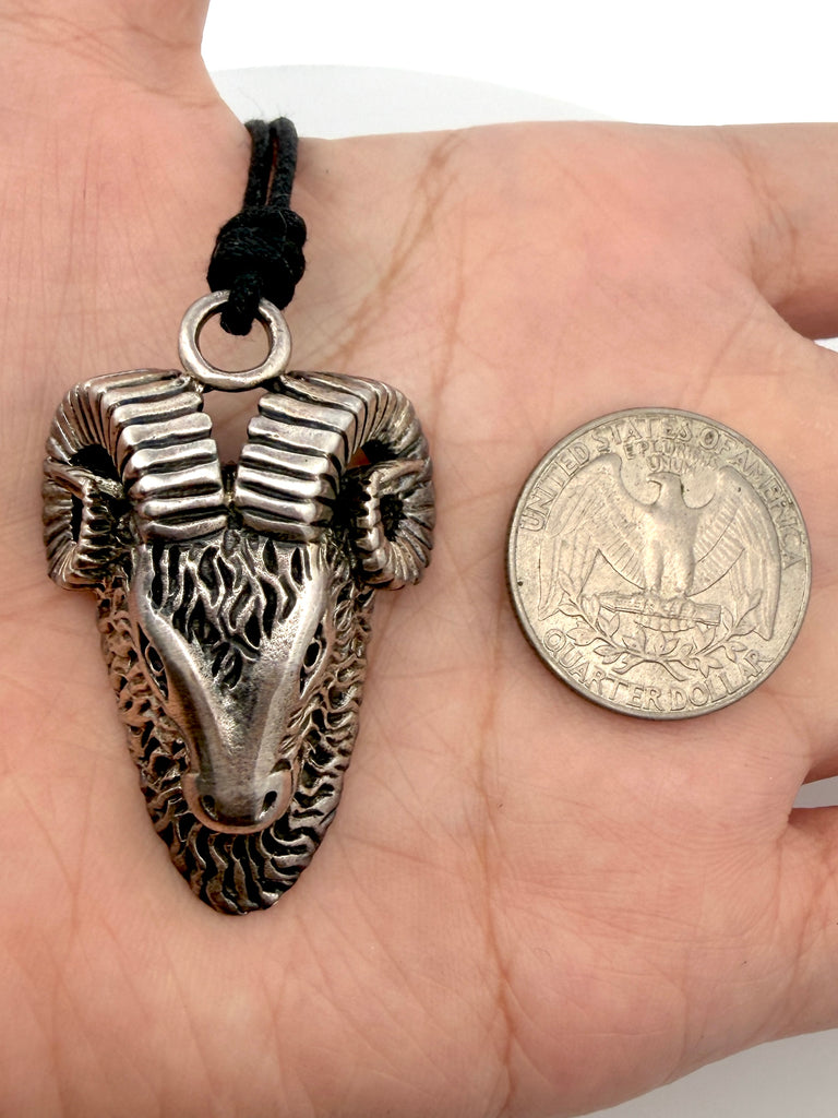 Ram Head Goat Baphomet Pagan God 92.5 Sterling Silver Necklace Pendant Jewelry