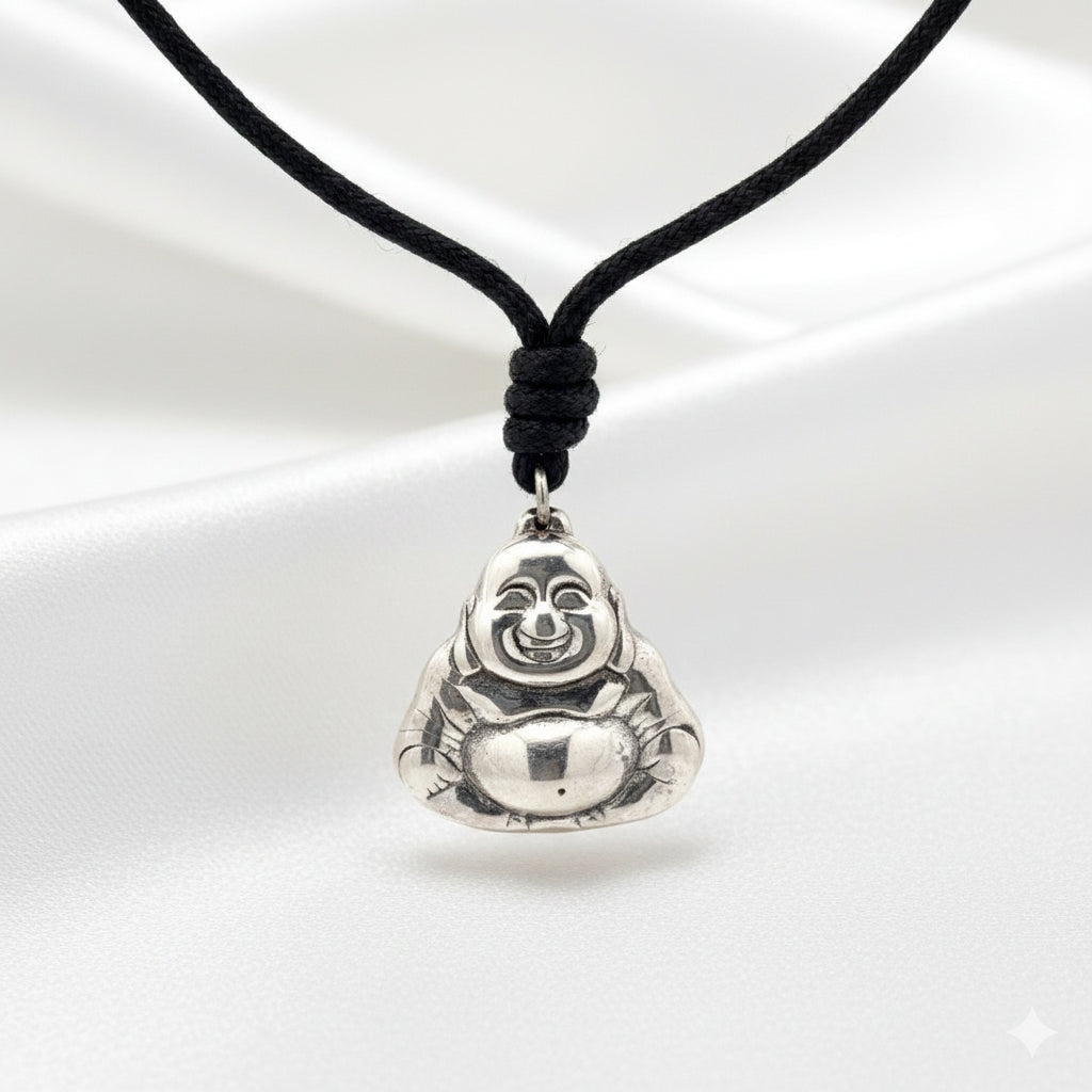 Laughing Zen Buddha Lucky 92.5 Sterling Silver Necklace Pendant