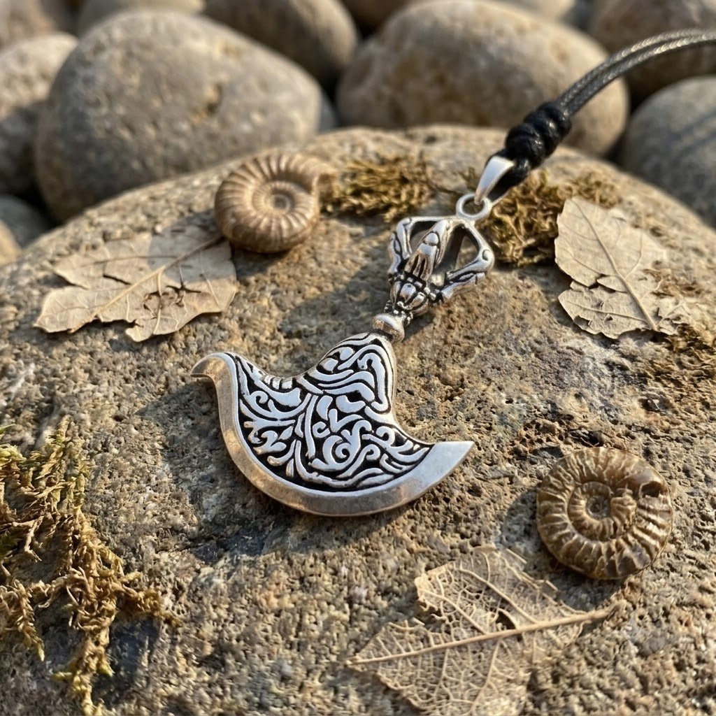 Kartika-Curved Flaying Knife 92.5 Sterling Silver Brass Necklace Pendant Jewelry
