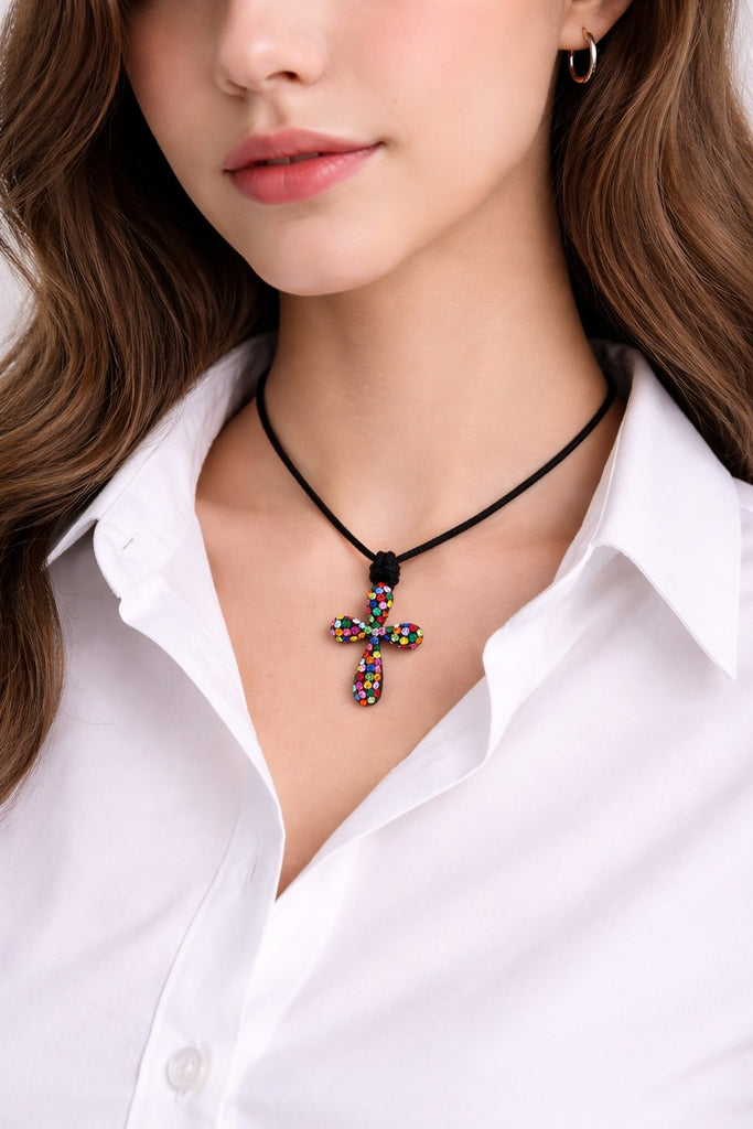 Cross multi color 92.5 Sterling Silver Necklace Pendant Jewelry.