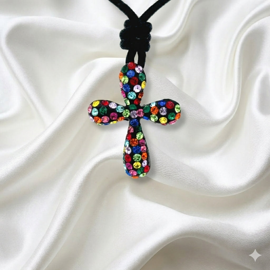 Cross multi color 92.5 Sterling Silver Necklace Pendant Jewelry.