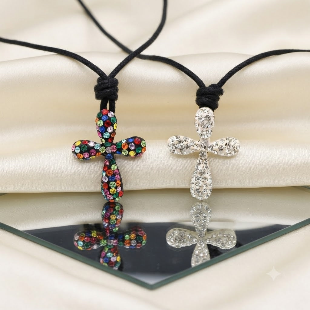 Cross multi color 92.5 Sterling Silver Necklace Pendant Jewelry.