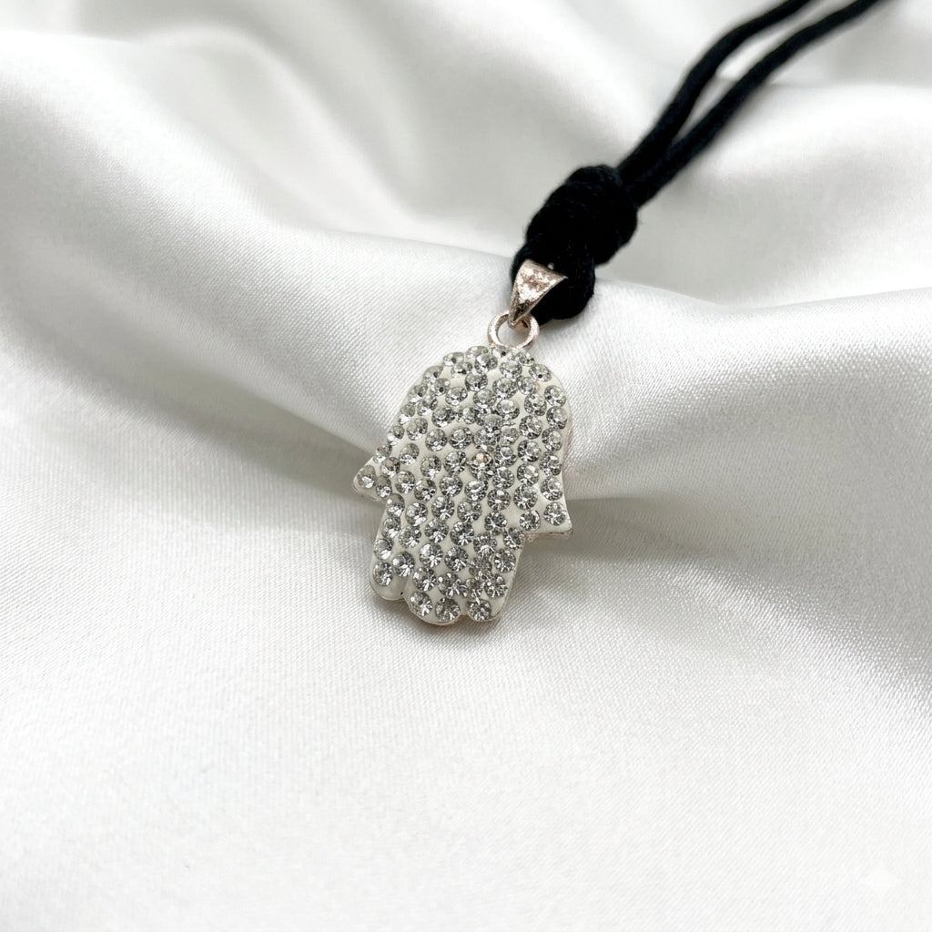 Hamsa Hand multi color 92.5 Sterling Silver Pewter Necklace Pendant Jewelry.