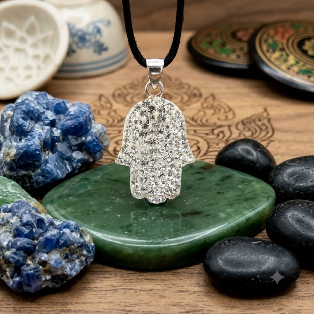 Hamsa Hand multi color 92.5 Sterling Silver Pewter Necklace Pendant Jewelry.