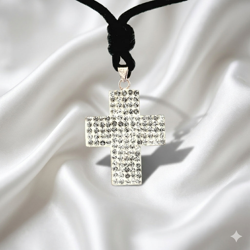 Elegant Multicolor Rhinestone Cross Charm 92.5 Sterling Silver Necklace Pendant Jewelry