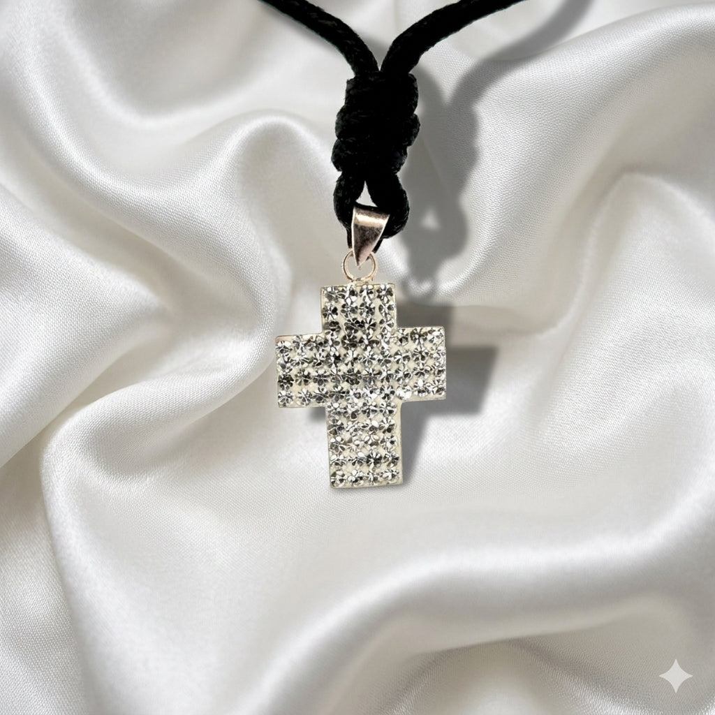 Elegant Multicolor Rhinestone Cross Charm 92.5 Sterling Silver Necklace Pendant Jewelry