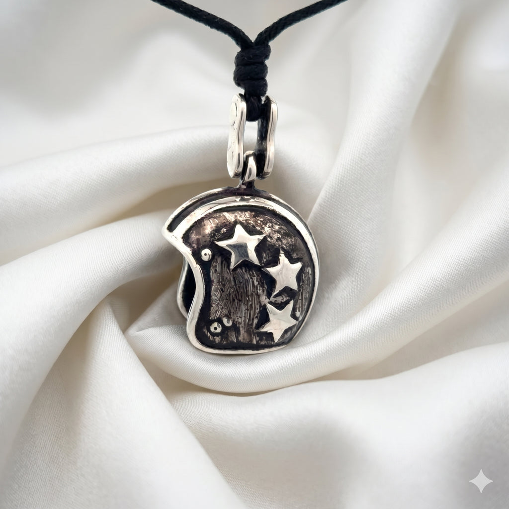 Motorbike Helmet 92.5 Sterling Silver Charm Necklace Pendant Jewelry