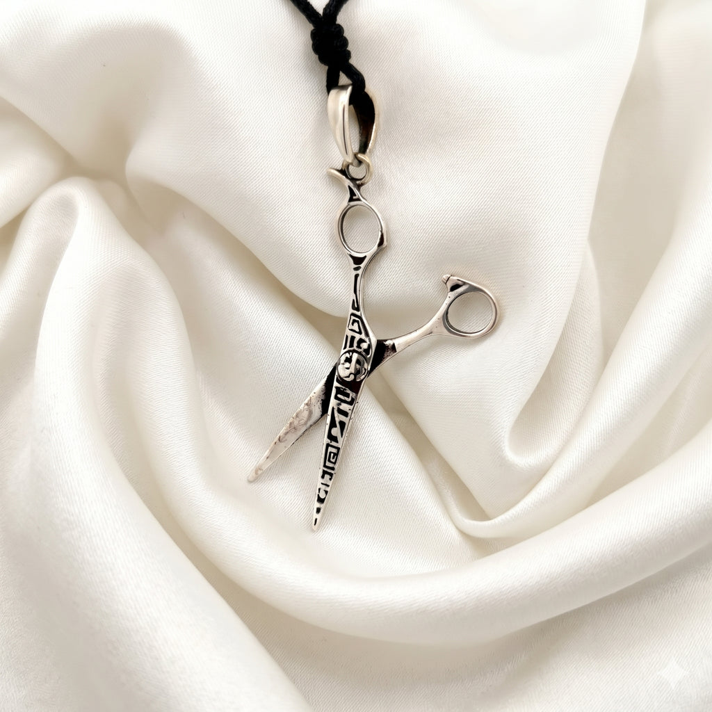 Scissorss Barber Salon 92.5 Sterling Silver Brass Charm Necklace Pendant Jewelry