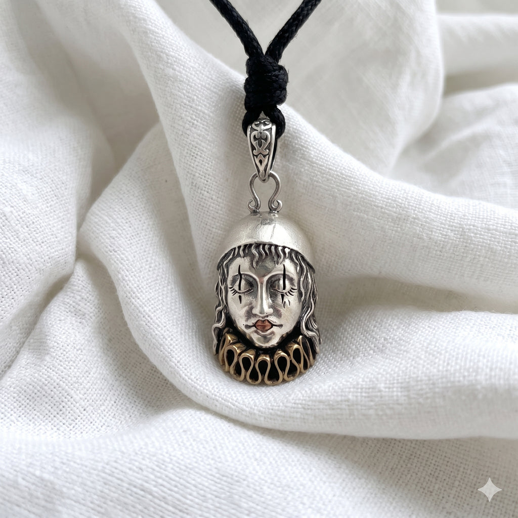 Clown Mime Circus Art 92.5 Sterling Silver Charm Necklace Pendent Jewelry
